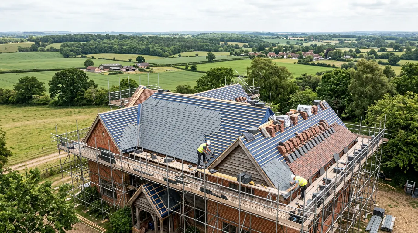 Roofing contractors working on a property roof across Ipswich and Suffolk